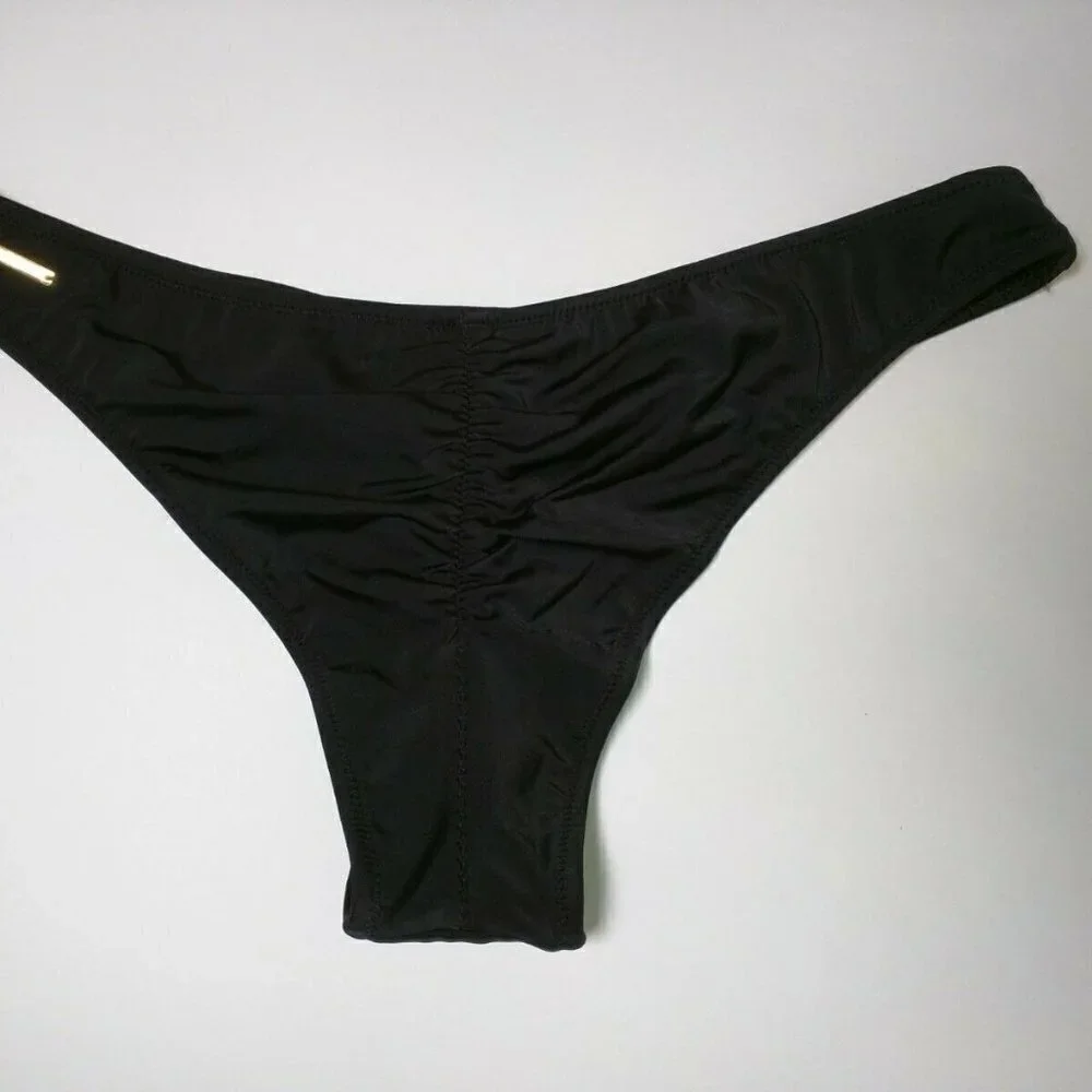 Victoria Secret Large L Itsy Bikini Bottom Cheeky Ruched Back Black Sexy VS